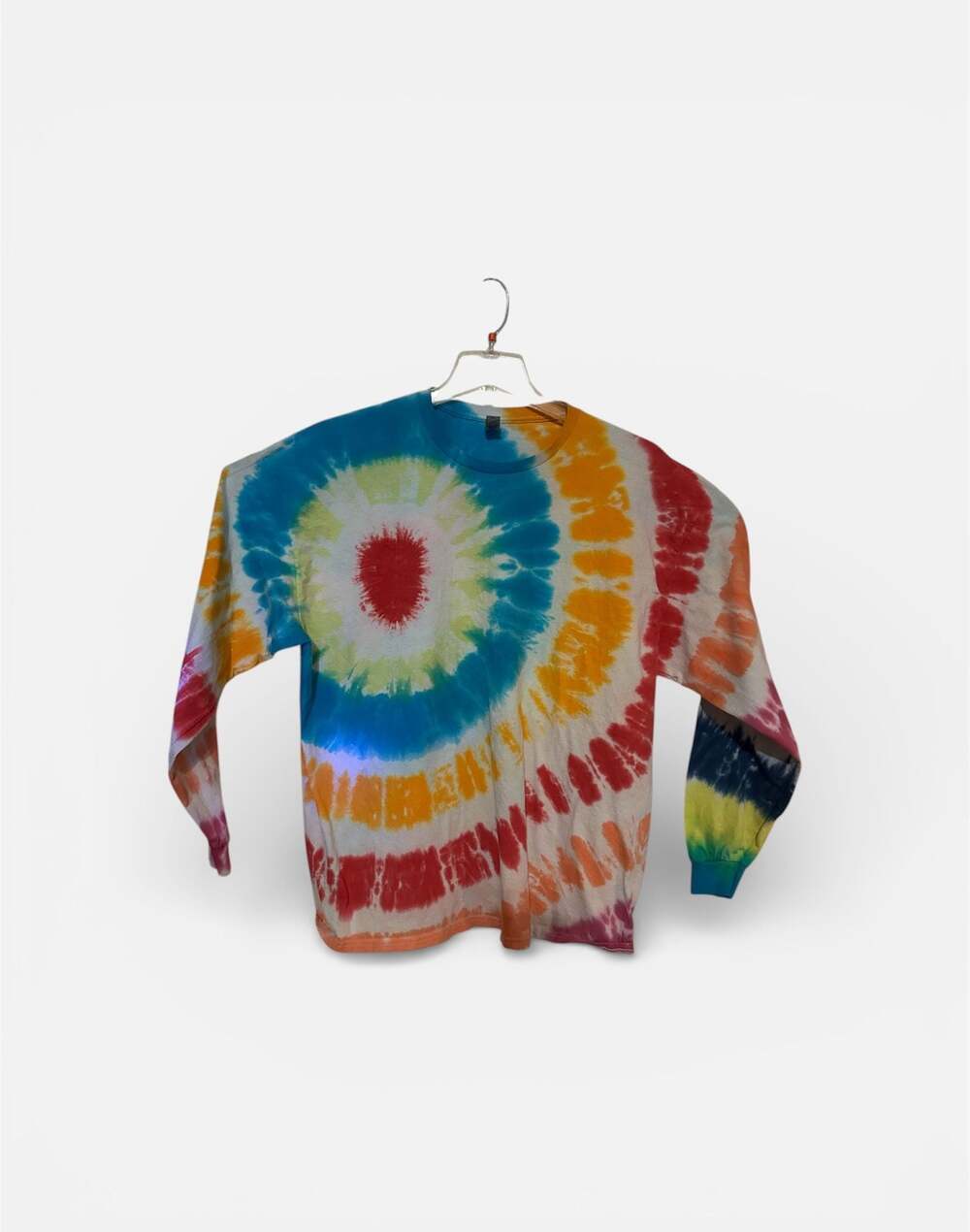 2XL Rainbow Spiral Tie Dye Gildan Long Sleeve T-Shirt